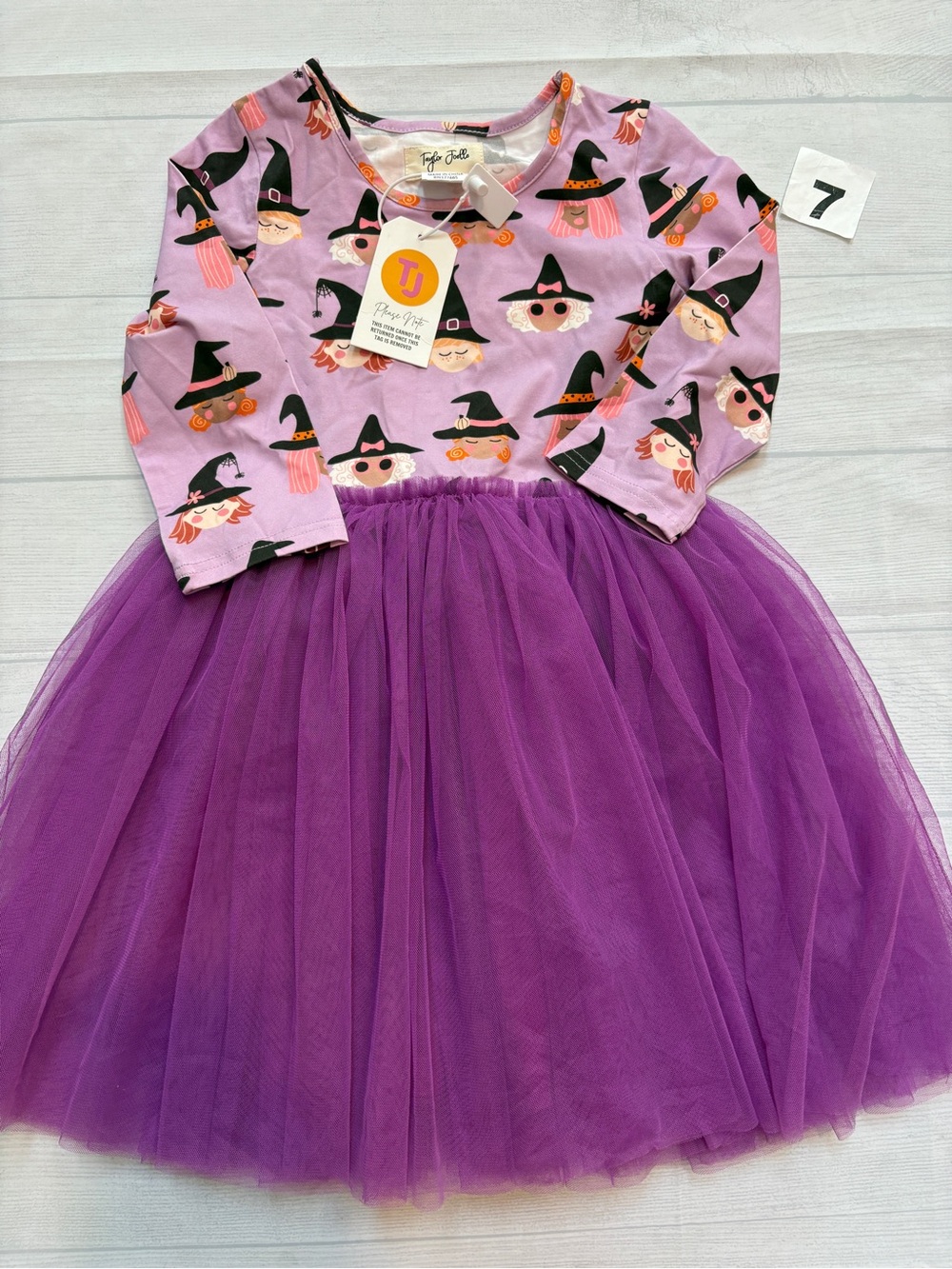 Taylor Joelle Witch Print Tulle Dress with Purple Skirt